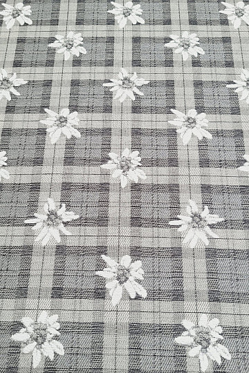 Luxurious decorative fabric FLOWERS AND CHECKERS grey