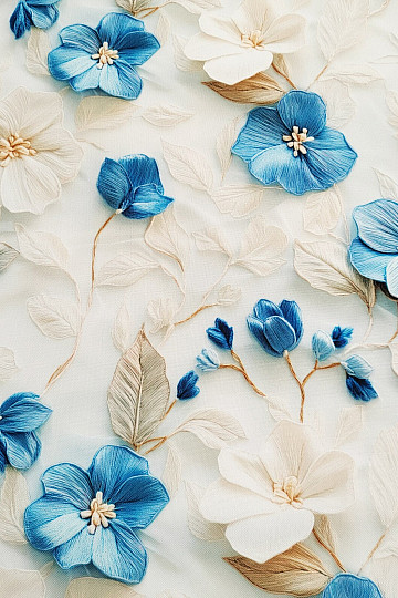Decorative fabric GARDEN blue and white