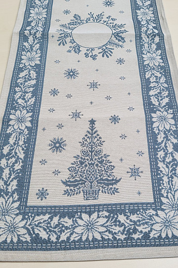 Tapestry tablecloth and scarf FOLK CHRISTMAS blue
