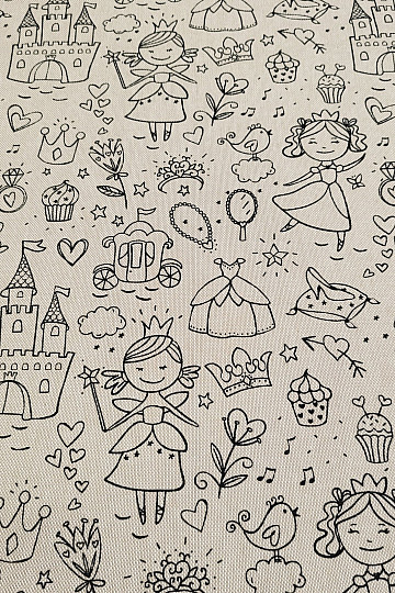 PRINCESS painting fabric on a plain background