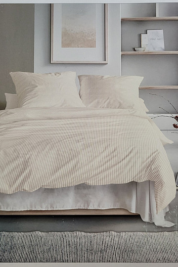 IRISETTE luxury cotton satin BEIGE WHITE CHECK