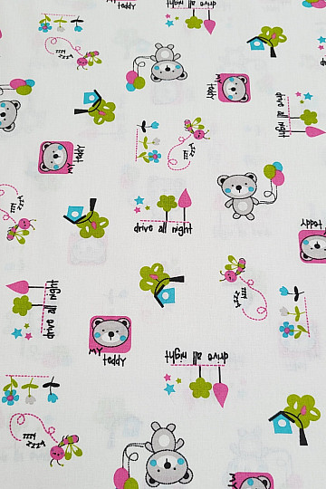 Children&#39;s fabric TEDDY BEAR pink green