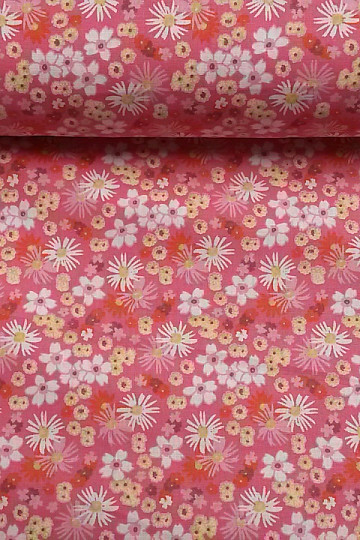 Decorative fabric ZINIA pink flowers