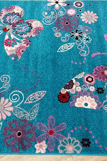 Childrens carpet BELLA Butterflies turquoise