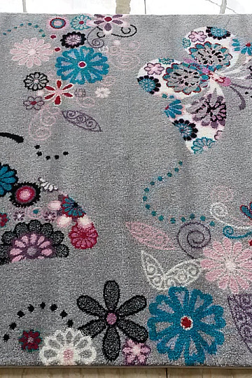 Children's rug BELLA Butterflies gray