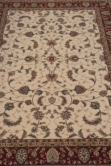 Wool classic carpet ORIENT cream, burgundy trim