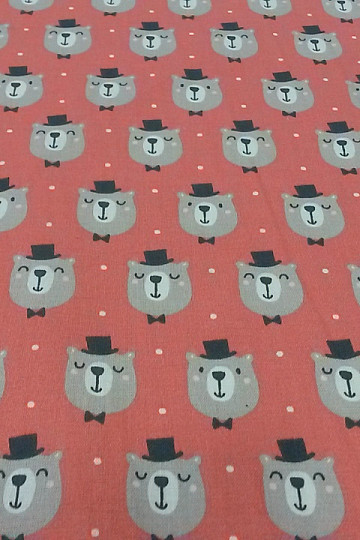 Cotton fabric Teddy bear with a cylinder