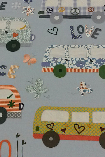 Children decorative fabric HIPPIE CARS blue