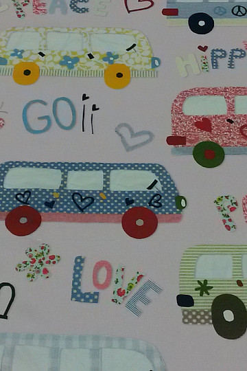 Children decorative fabric HIPPIE CARS pink