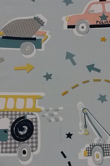 Children decorative fabric FUNNY CARS blue