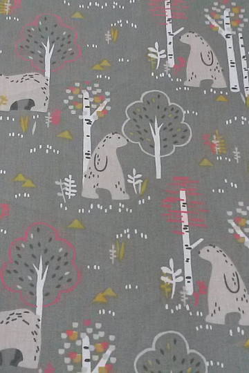 Cotton fabric BEAR FERDA olive green
