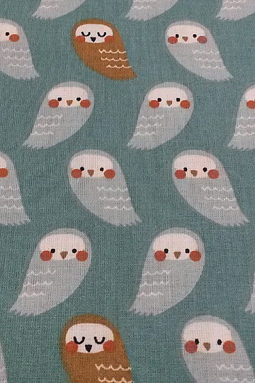 Cotton fabric OWLS turquoise