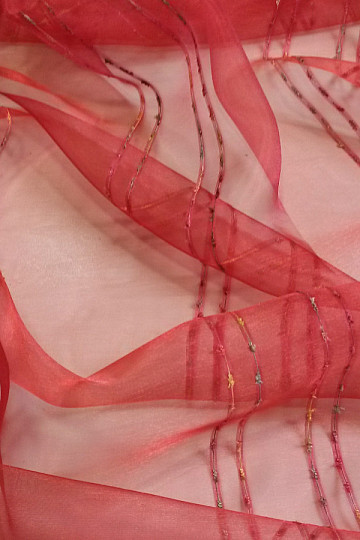 Voile curtain red with stripes