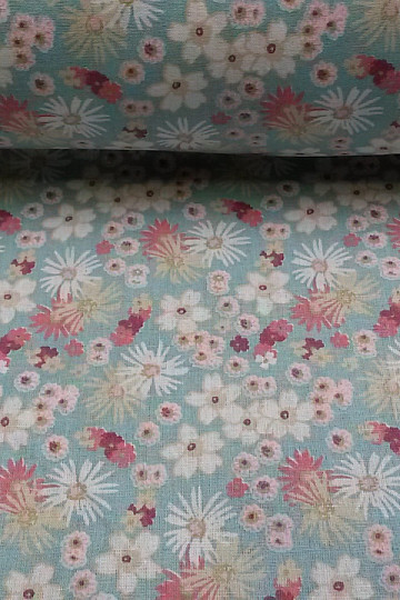 Decorative fabric ZINIA menthe flowers