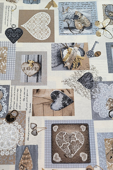 Decorative fabric SHABBY HEART beige