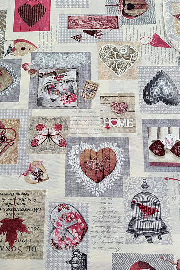 Decorative fabric HEART SHABBY burgundy