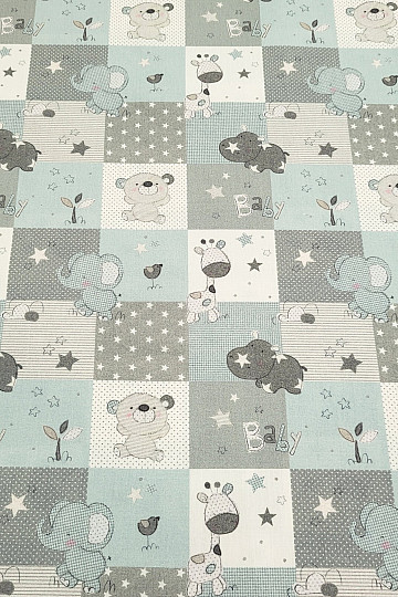 Cotton fabric BABY ZOO blue