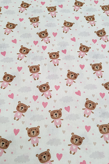 Cotton fabric LOVE BEAR pink