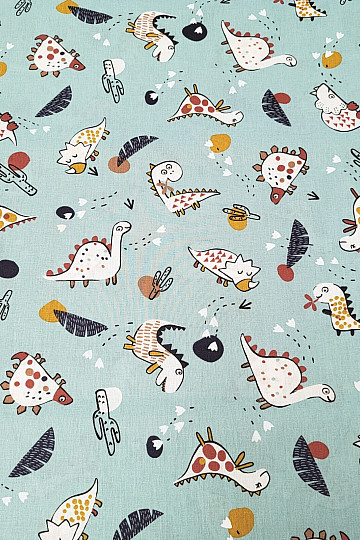 Cotton fabric DINOSAURS menthol