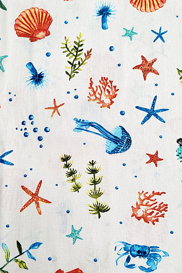 Cotton fabric SEAFOOD white