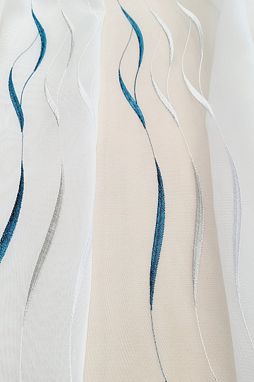Modern embroidered curtain white - dark turquoise GERSTER 195/0800