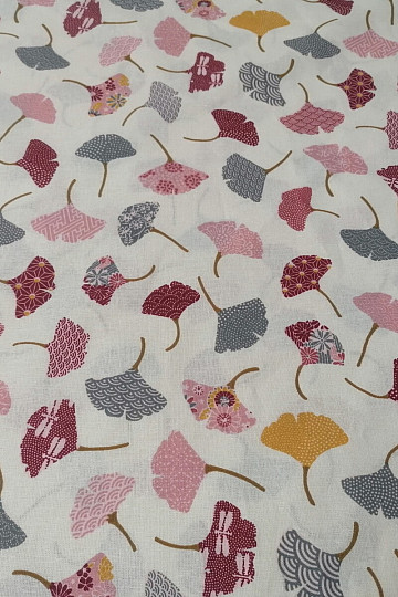 Cotton fabric GINKO leaves cream