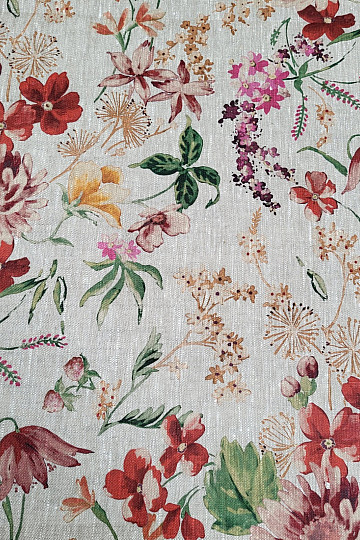Linen fabric MEADOW FLOWERS