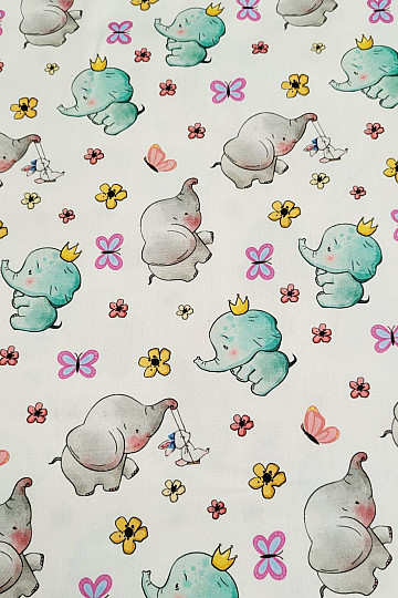Childrens cotton satin ELEPHANTS digital print