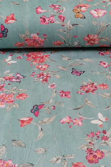 Decorative fabric FLOWERS turquoise
