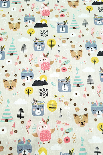 Children&#39;s cotton satin ANIMALS IN THE FOREST digital