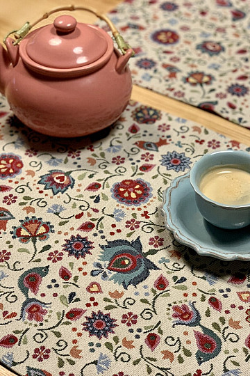 Gobelin tablecloth flowers and bird Jurkovič