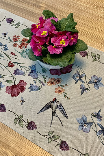 Tapestry tablecloth and scarf MEADOW WITH SWALLOW