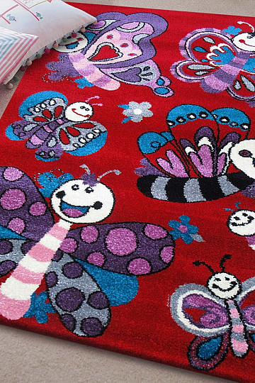 Children's rug BELLA Butterflies red