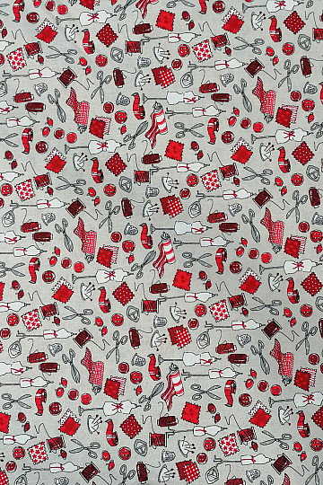 Cotton fabric SEWING WORKSHOP red