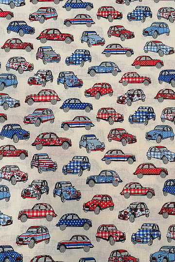 Cotton fabric CARS red-blue