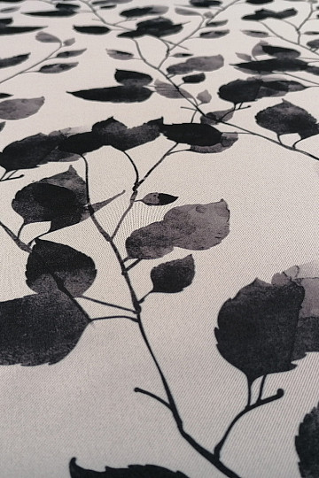 Decorative fabric BLACK OUT LEAVES white-black