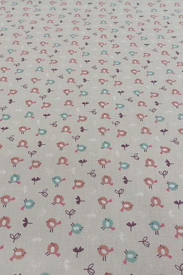 Cotton fabric MIOU beige birds
