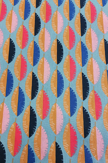 Cotton fabric Feathers blue