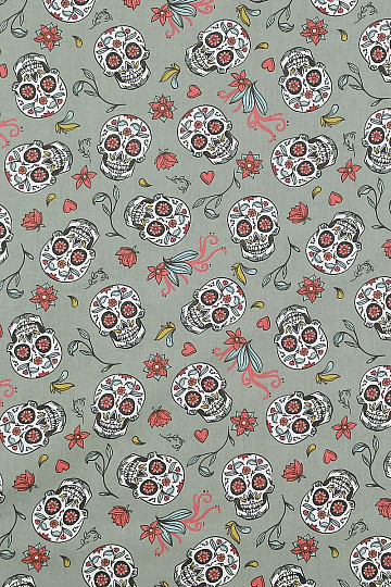 Cotton fabric SKULL khaki