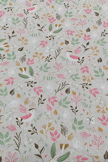 Cotton fabric BIRDS gray