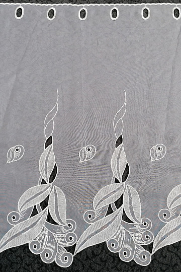 Curtain for stained glass - voile with embroidery leaves 1696