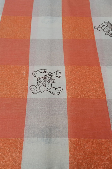 Cotton fabric Checkered bears - orange