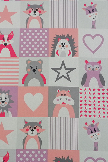 Decorative fabric BLACK-OUT Pink-purple animals