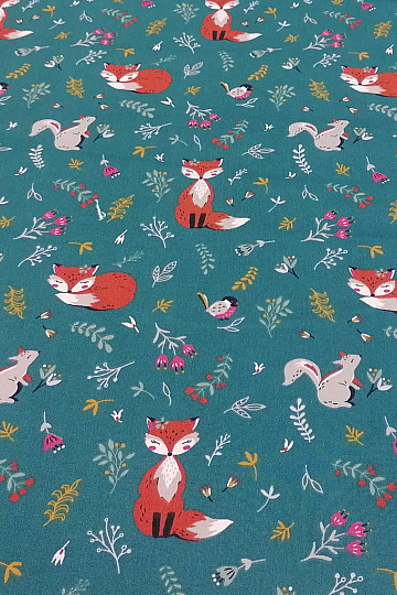 Cotton fabric Fox and squirrel