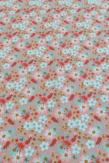 Cotton fabric ZINIA peach flowers