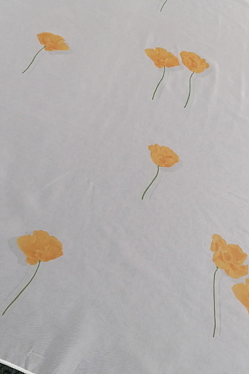 White veil curtain - orange poppies
