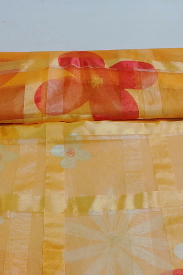 Orange curtain with flowers
