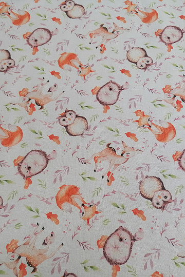 Cotton fabric Owls and deer