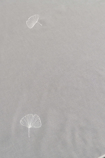 Luxury embroidered curtain GERSTER Ginkgo leaves 11758 white