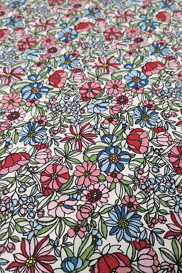 Cotton fabric Apollo flowers pink-blue